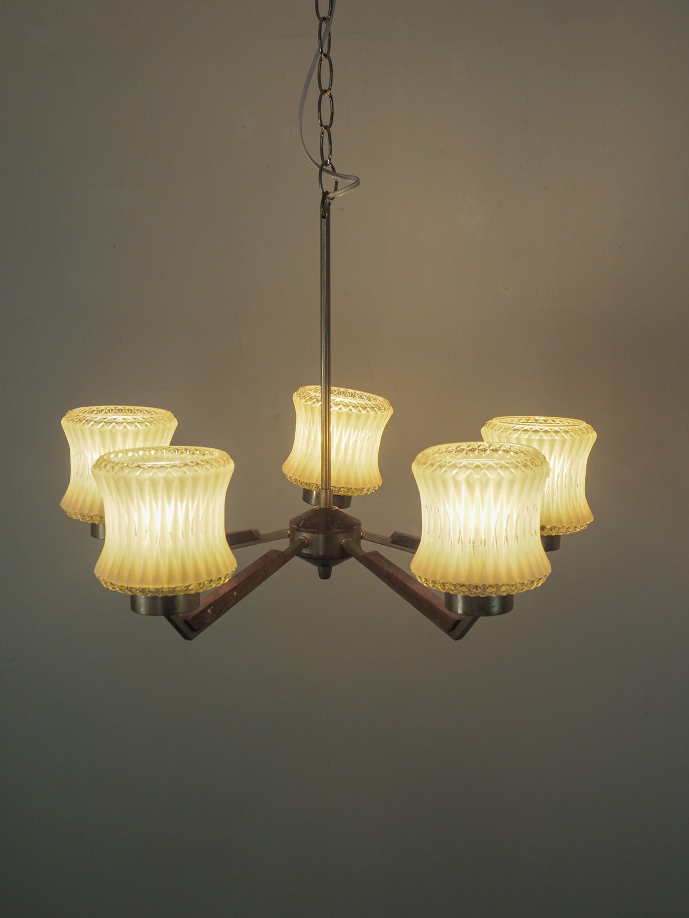 5灯カッティングガラスシャンデリア - cerote antiques