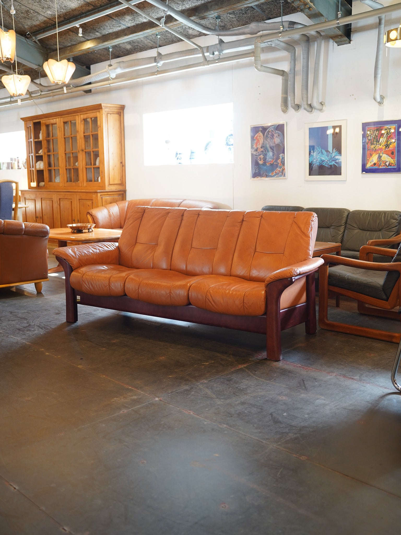 ※アーカイブしない EKORNES - レザー ローバック 3シーター - Norway , 1970's - 大和店 HOLD anynal shiba