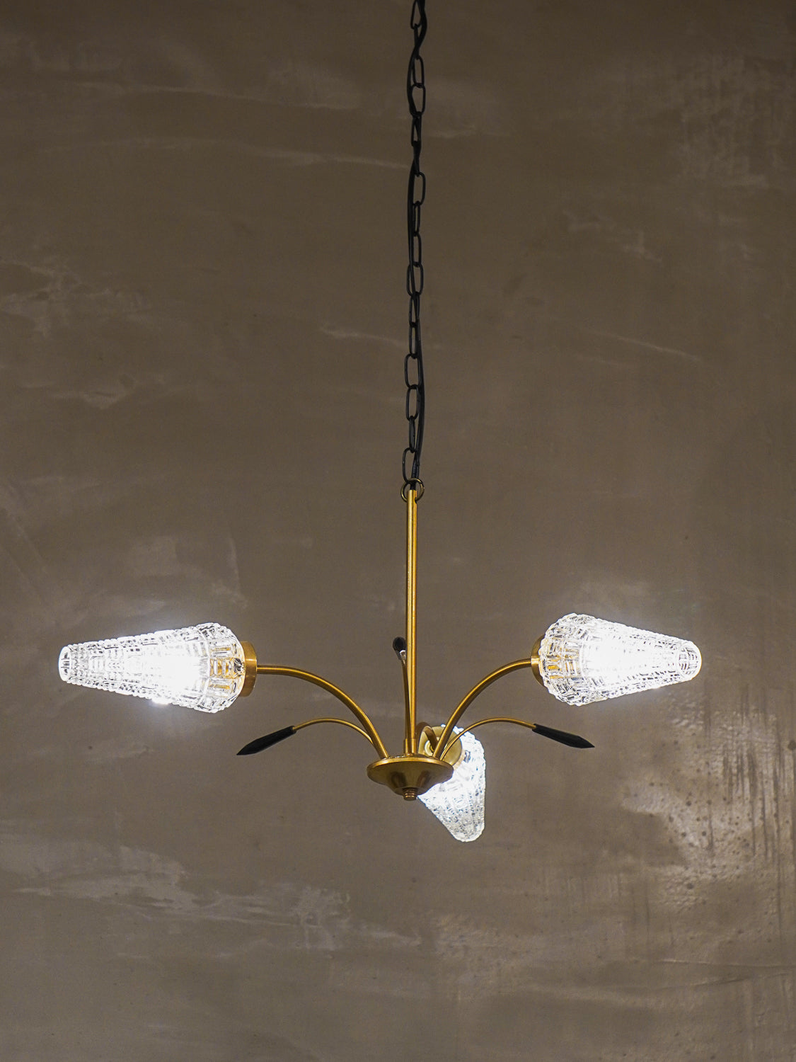 デザインガラス 3灯シャンデリア - 1960's - cerote antiques