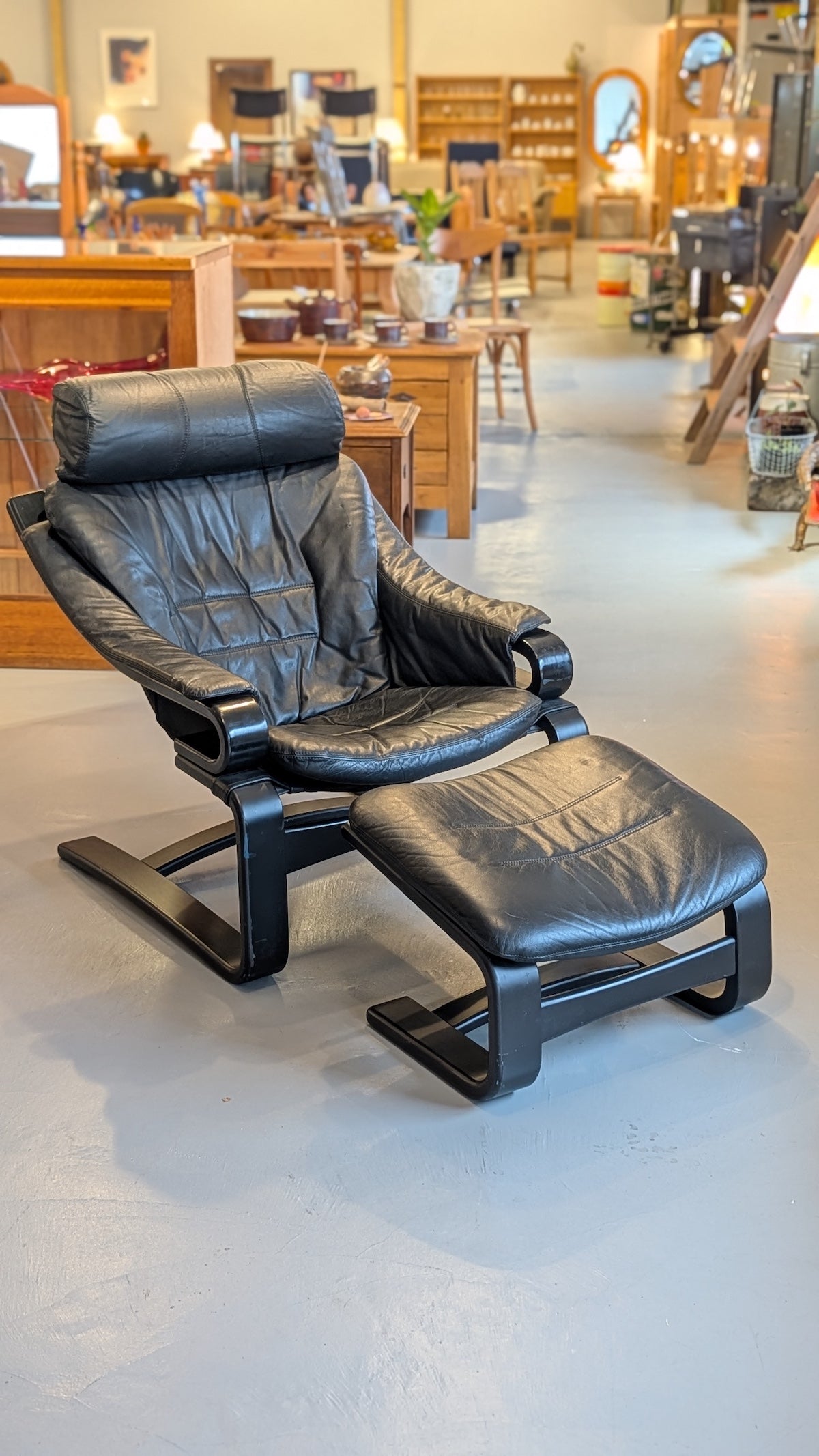 SKIPPER MØBLER , Svend Skipper - ”Apollo Chair” レザー ラウンジチェア＆オットマン - 1970's , Denmark - TAMAGAWA BASE